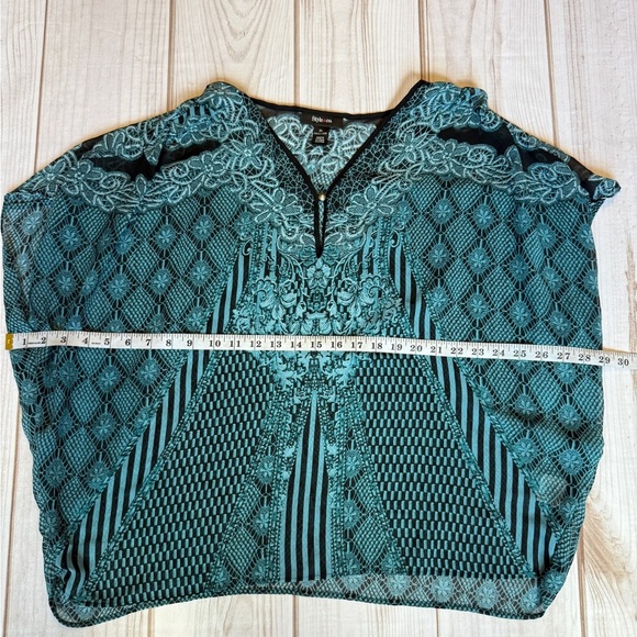 Style & co Teal and Black Patterned Blouse - Picture 2 of 5